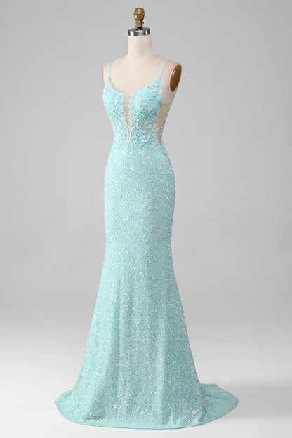 Beaira Sequins Light Green Sparkly Mermaid Prom Dress with Slit