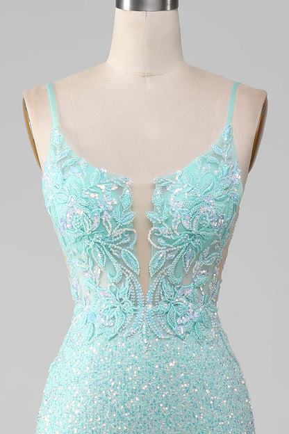 Beaira Sequins Light Green Sparkly Mermaid Prom Dress with Slit