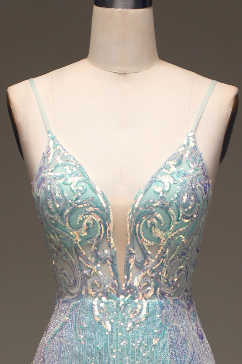 Beaira Sparkly Mermaid Grey Blue Prom Dress with Slit