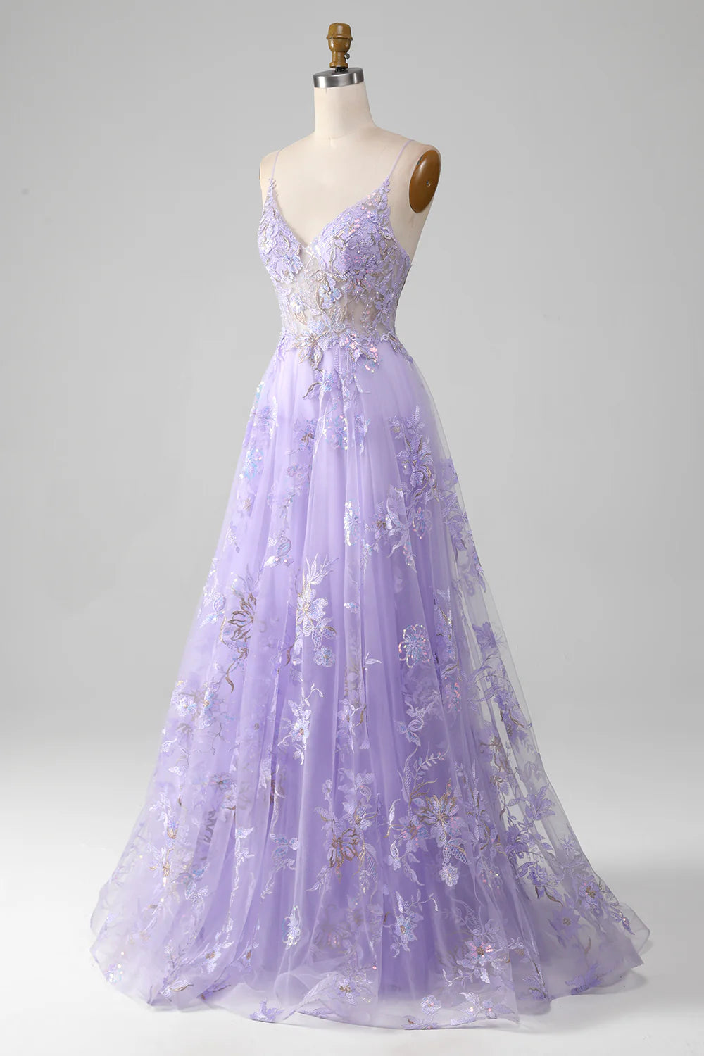 Beaira A-Line Sequins Purple Prom Dress with Embroidery