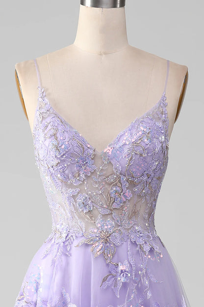 Beaira A-Line Sequins Purple Prom Dress with Embroidery