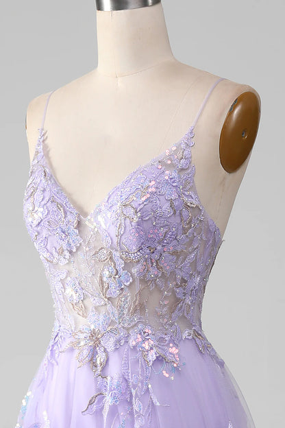 Beaira A-Line Sequins Purple Prom Dress with Embroidery