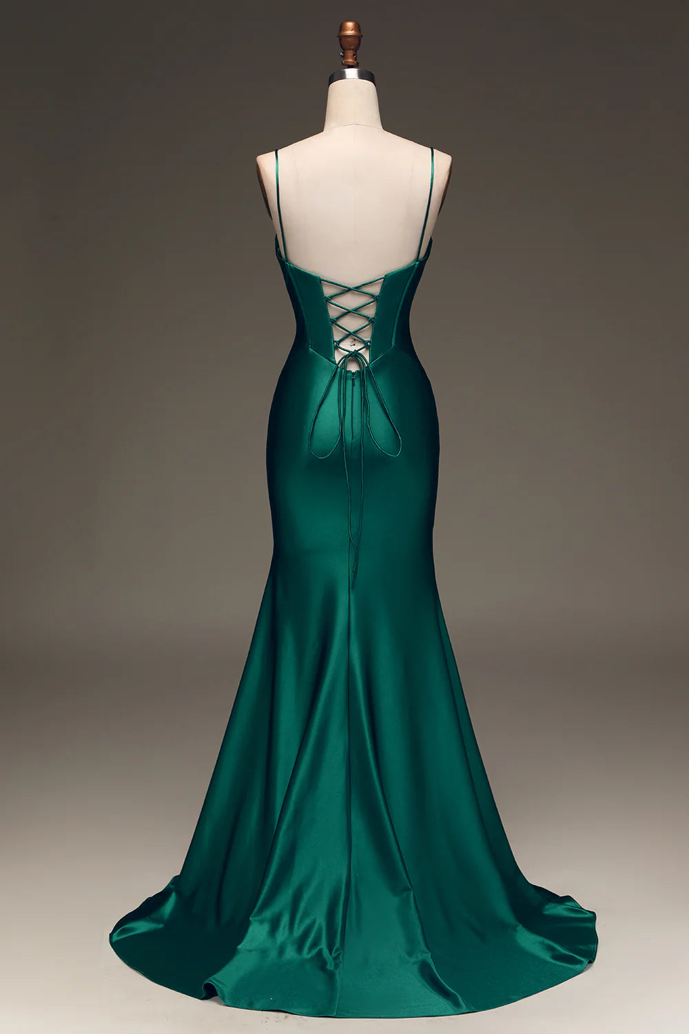 Beaira Satin Mermaid Lace-Up Back Dark Green Prom Dress with Corset