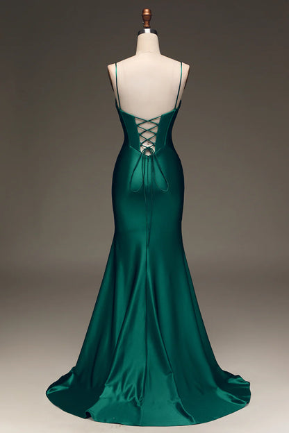 Beaira Satin Mermaid Lace-Up Back Dark Green Prom Dress with Corset
