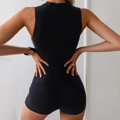 Beaira Ladies Sexy Stretchy 1 Piece Swimsuit Conservative Solid Zipper Sleeveless Uniform Boxer Shorts Swimwear trajes de baño mujer