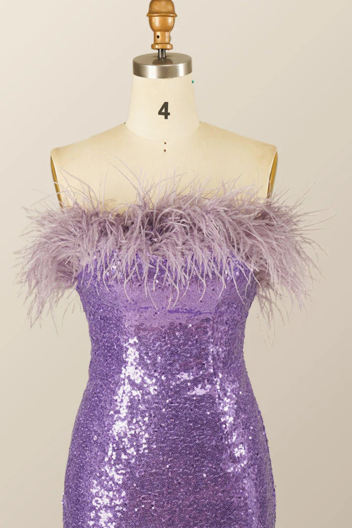 Lady Bodycon Sequin Feather Strapless Short/Mini Homecoming Dress