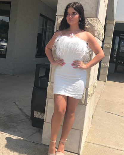 Lady Bodycon Sequin Feather Strapless Short/Mini Homecoming Dress