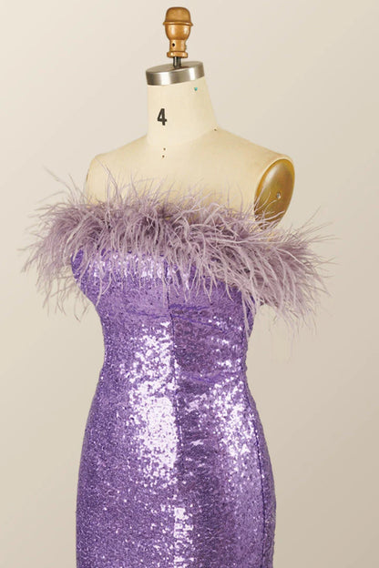 Lady Bodycon Sequin Feather Strapless Short/Mini Homecoming Dress