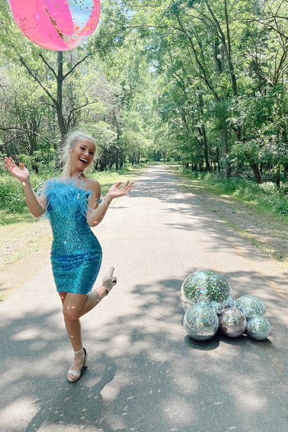 Lady Bodycon Sequin Feather Strapless Short/Mini Homecoming Dress