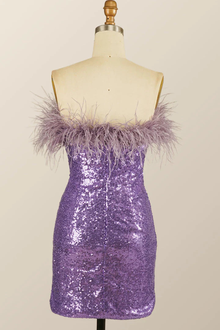 Lady Bodycon Sequin Feather Strapless Short/Mini Homecoming Dress
