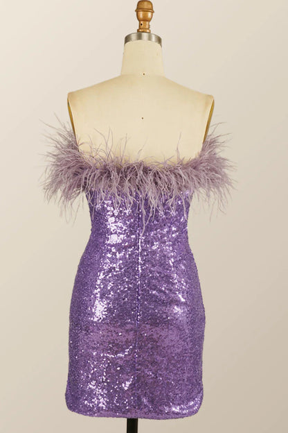 Lady Bodycon Sequin Feather Strapless Short/Mini Homecoming Dress