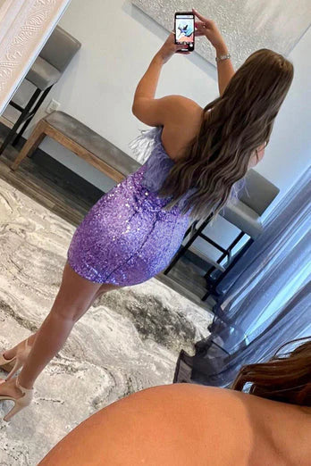 Lady Bodycon Sequin Feather Strapless Short/Mini Homecoming Dress