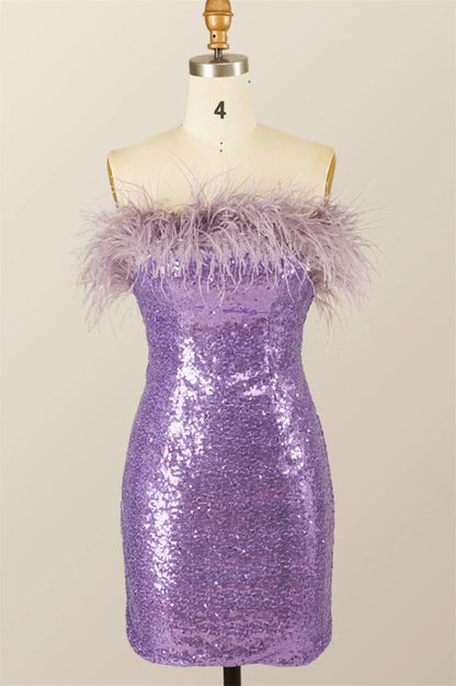 Lady Bodycon Sequin Feather Strapless Short/Mini Homecoming Dress