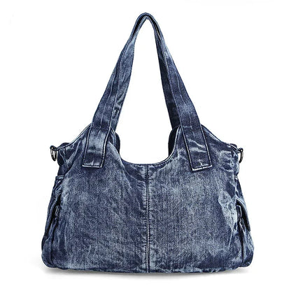 Beaira Large Capacity Handbag Casual Hobo Denim Bag Women Shoulder Bag Jeans Multiple Pockets Tote Bag