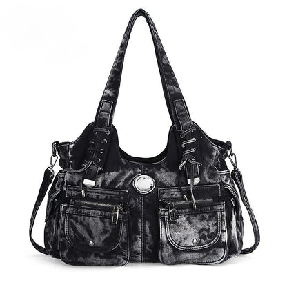 Beaira Large Capacity Handbag Casual Hobo Denim Bag Women Shoulder Bag Jeans Multiple Pockets Tote Bag