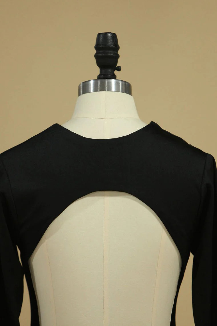 Long Sleeve Party Dresses Sheath Backless Black