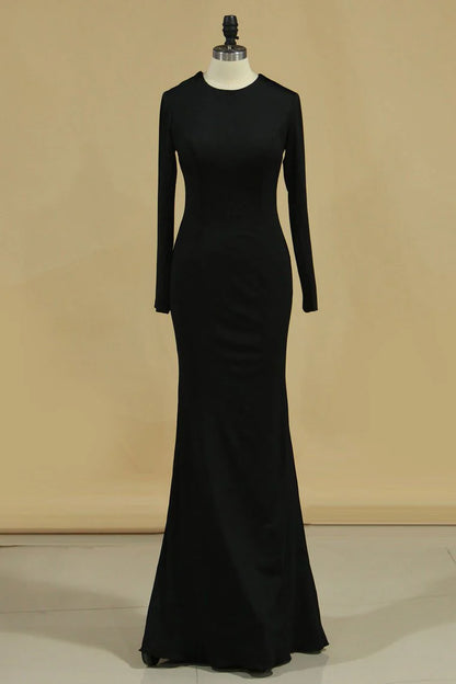 Long Sleeve Party Dresses Sheath Backless Black
