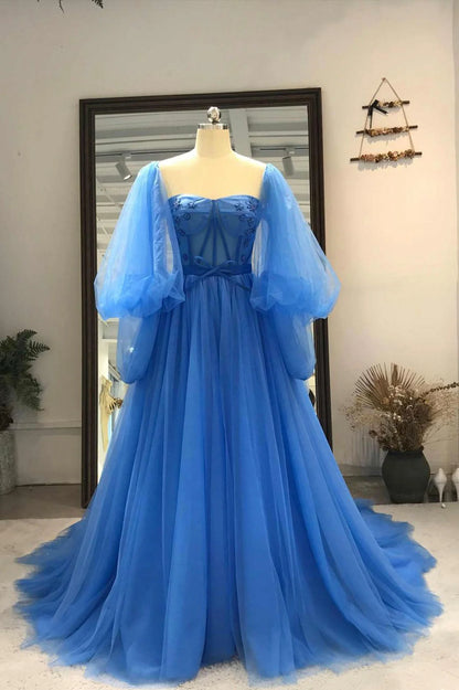 A Line Tulle Floor-Length Prom Dresses With Slit