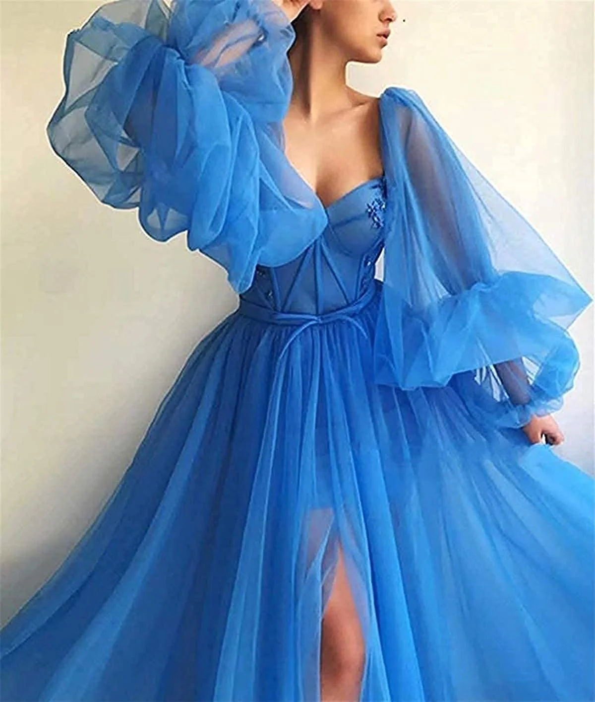 A Line Tulle Floor-Length Prom Dresses With Slit