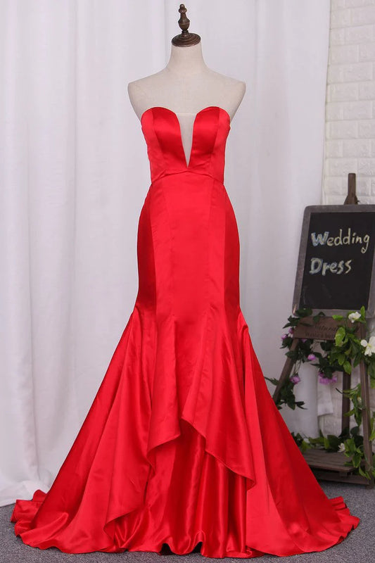 Mermaid Party Dresses Sweetheart Satin Floor Length