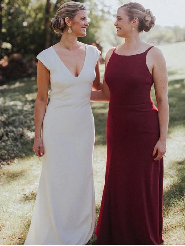 Mermaid Scoop Bridesmaid Dresses Sweep Train Zipper Up