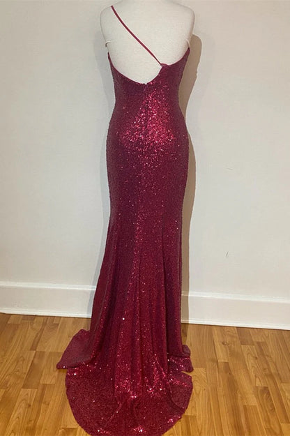 Mermaid Sequin One Shoulder Long Prom Dress with Slit