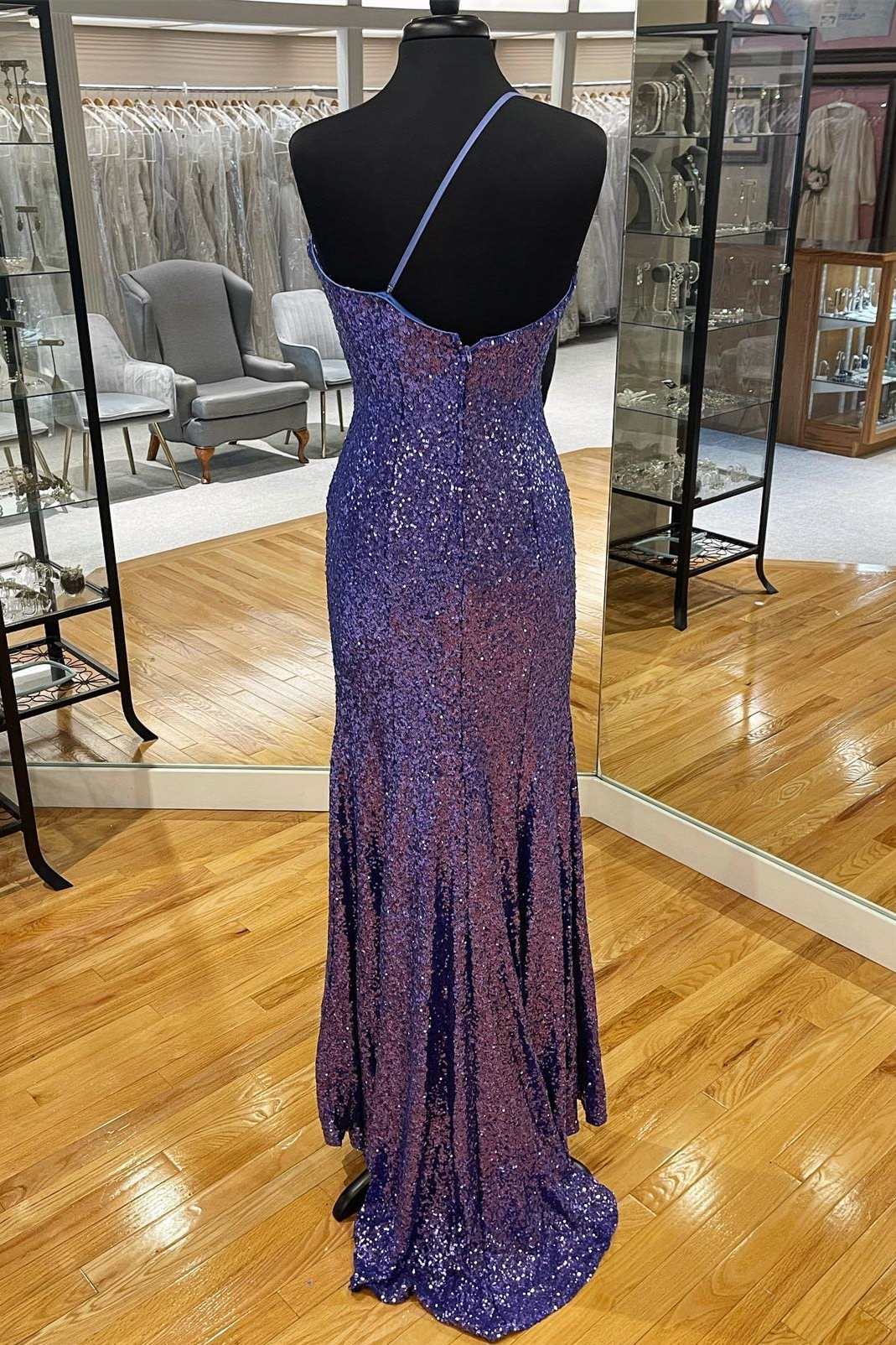 Mermaid Sequin One Shoulder Long Prom Dress with Slit