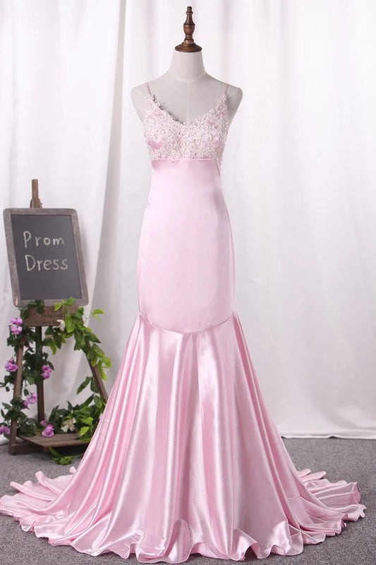 Mermaid Spaghetti Straps With Applique Open Back Party Dresses
