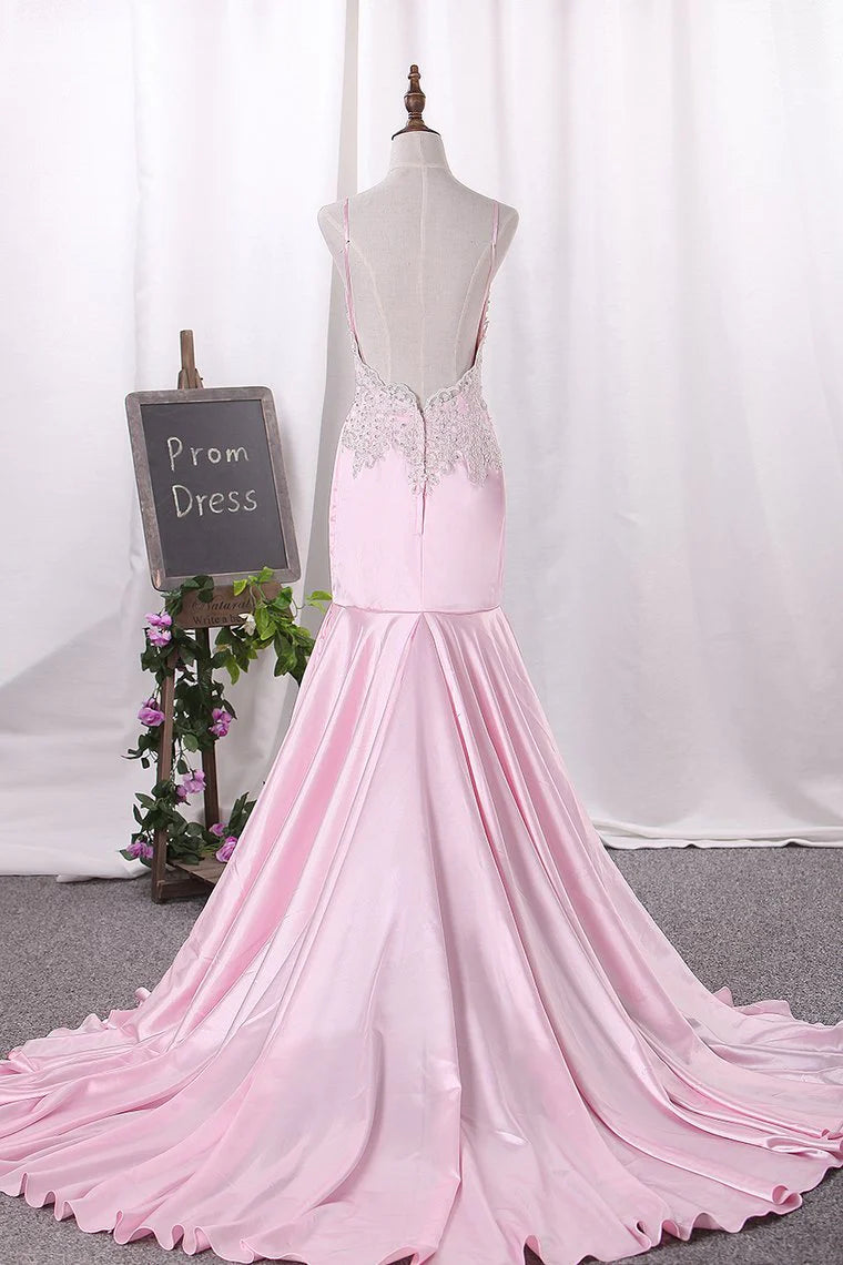 Mermaid Spaghetti Straps With Applique Open Back Party Dresses