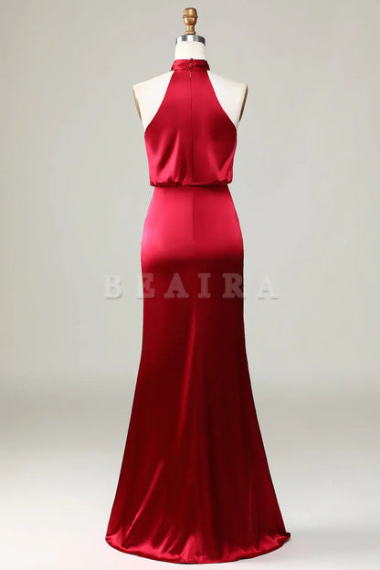 Beaira Mermaid Halter Sleeveless Burgundy Bridesmaid Dress Bridesmaid dress shop ﻿