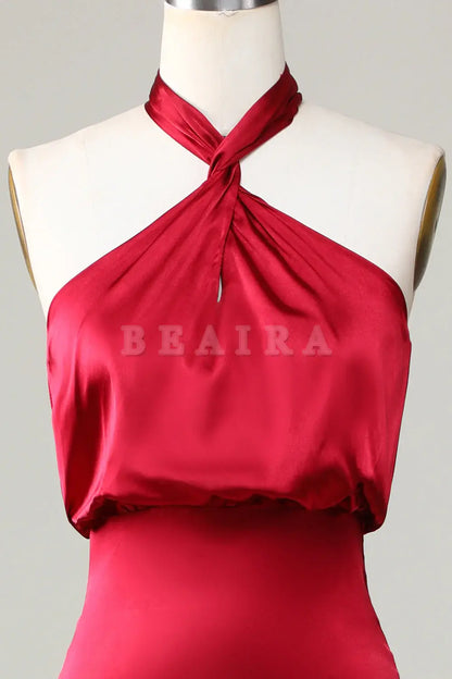 Beaira Mermaid Halter Sleeveless Burgundy Bridesmaid Dress Bridesmaid dress shop ﻿