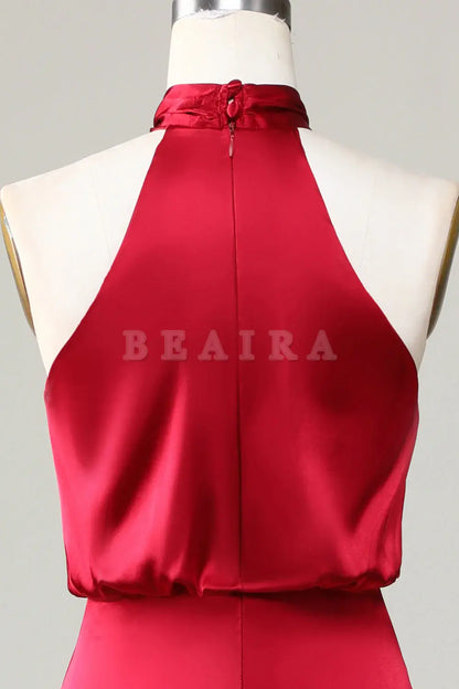 Beaira Mermaid Halter Sleeveless Burgundy Bridesmaid Dress Bridesmaid dress shop ﻿