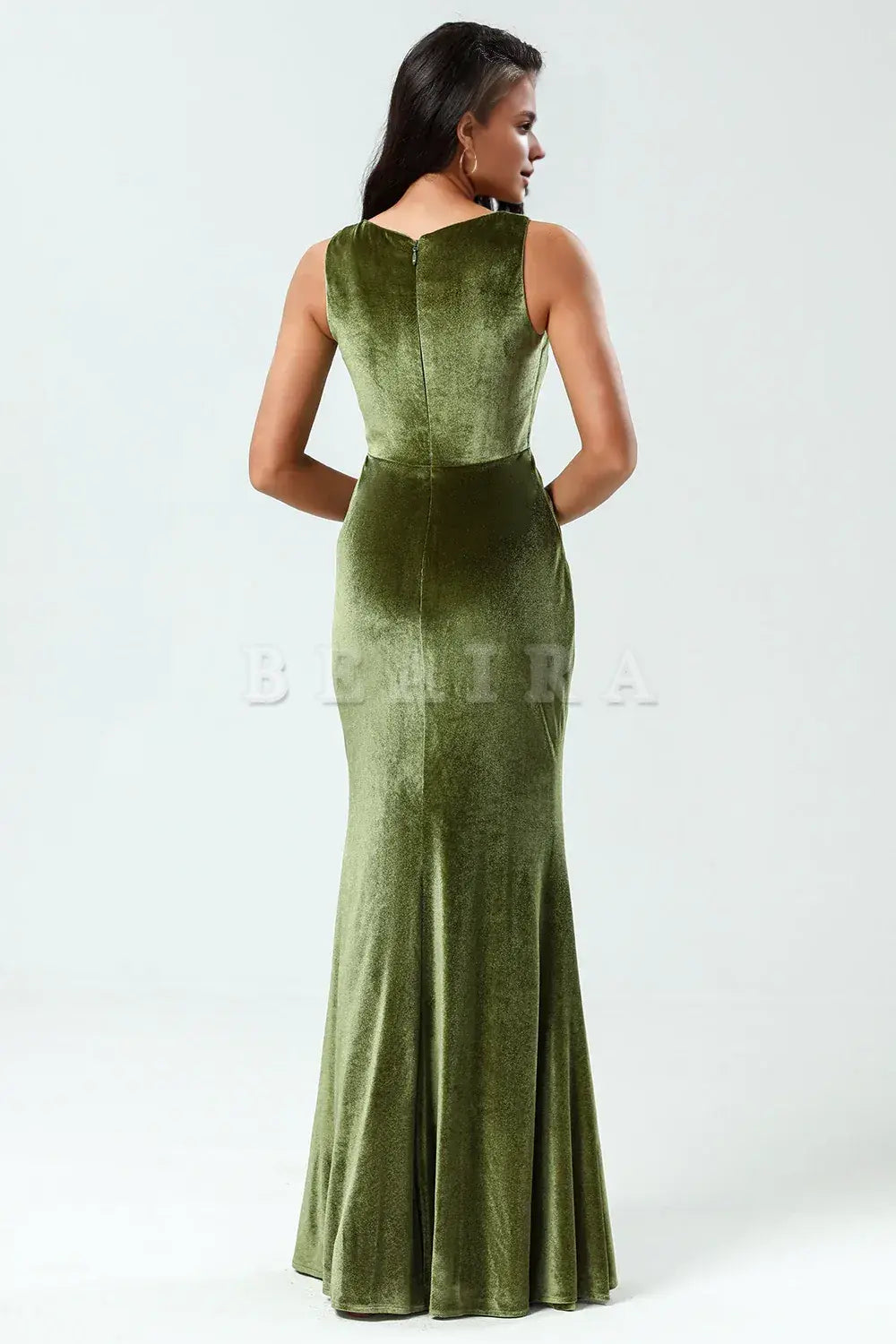 Beaira Mermaid Square Neck Floor-Length Velvet Bridesmaid Dress with Slit Bridesmaid dress shop