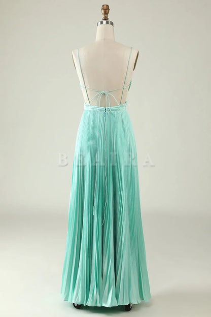 Beaira Mint Green A Line Spaghetti Straps Pleated Long Bridesmaid Dress Bridesmaid dress shop