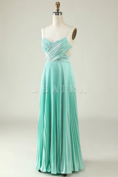 Beaira Mint Green A Line Spaghetti Straps Pleated Long Bridesmaid Dress Bridesmaid dress shop