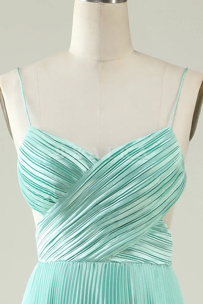 Beaira Mint Green A Line Spaghetti Straps Pleated Long Bridesmaid Dress Bridesmaid dress shop