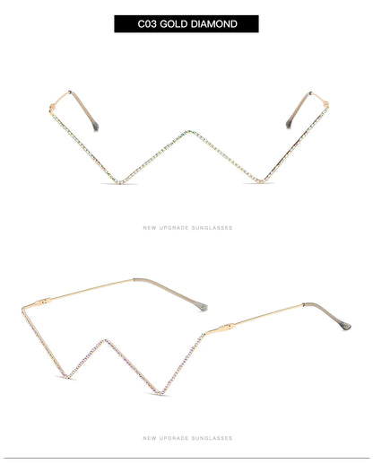 Beaira Motorcycle DrivingNew Fashion Crystal Sunglasses Frames For Women Small Diamond Eyeglasses Line Alloy Frame Goggles Unisex