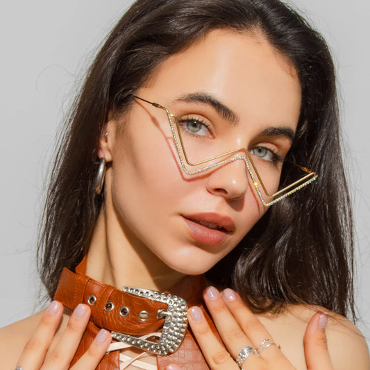 Beaira Motorcycle DrivingNew Fashion Crystal Sunglasses Frames For Women Small Diamond Eyeglasses Line Alloy Frame Goggles Unisex