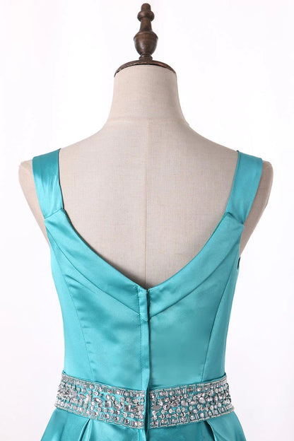 New Arrival A Line Party Dresses Straps Satin With Beading