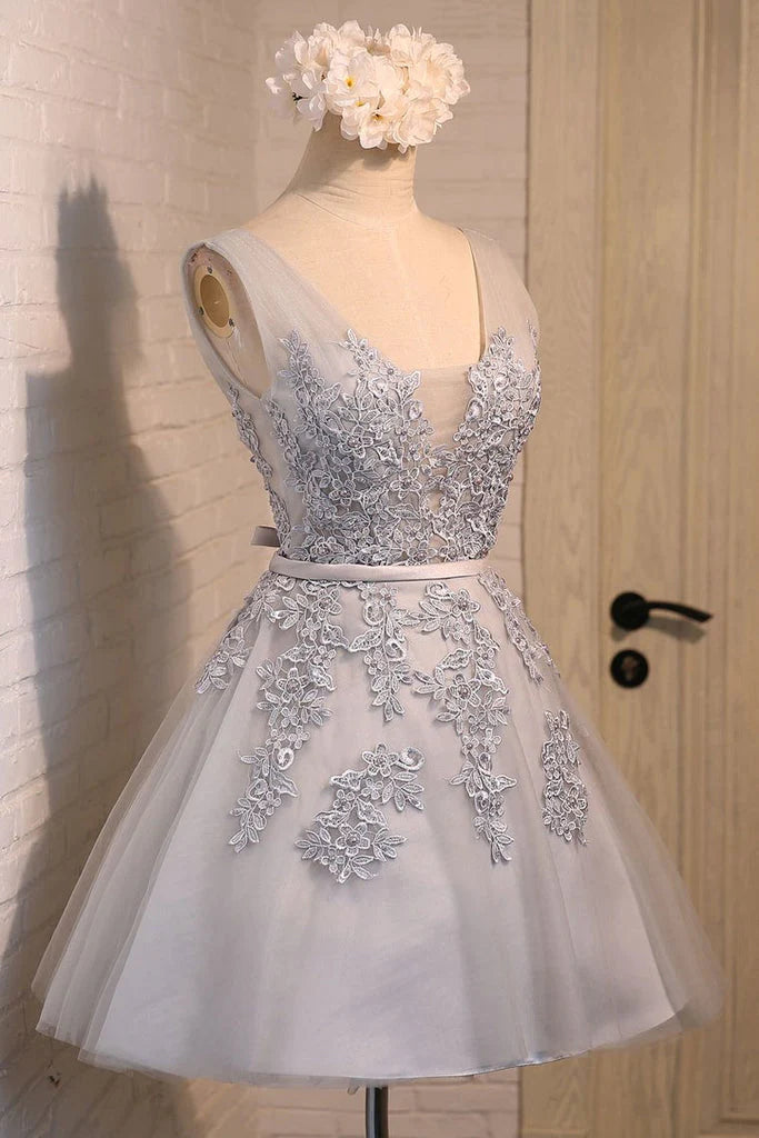 New Arrival A Line Straps Tulle & Appliques Homecoming Dresses With Sash
