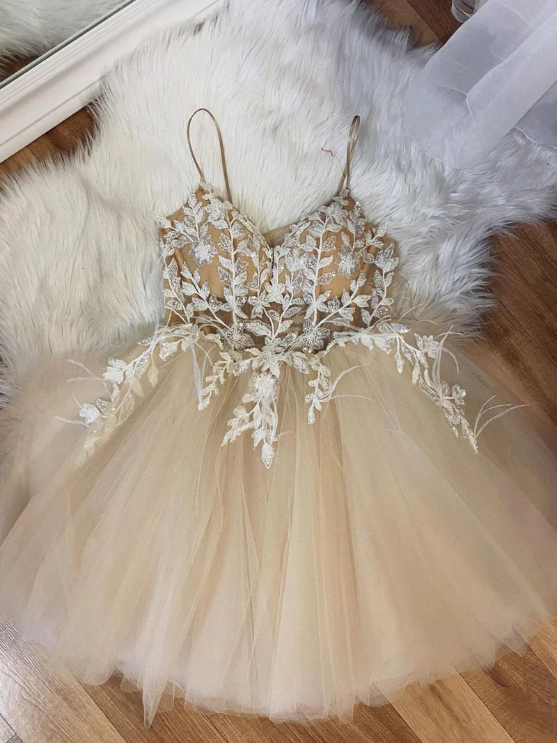 New Arrival Homecoming Dresses Spaghetti Straps Short/Mini Tulle With Beads