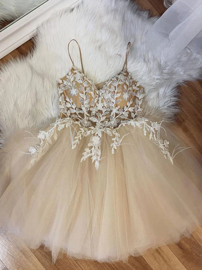 New Arrival Homecoming Dresses Spaghetti Straps Short/Mini Tulle With Beads