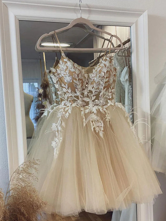 New Arrival Homecoming Dresses Spaghetti Straps Short/Mini Tulle With Beads