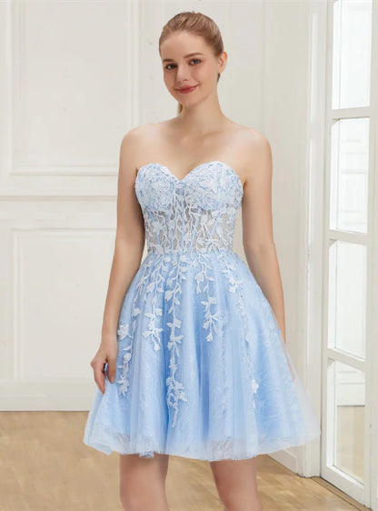 New Arrival Homecoming Dresses Strapless A Line Tulle With Applique