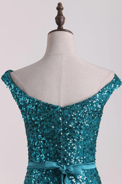New Arrival Mermaid Bateau Sequins Sweep Train Party Dresses
