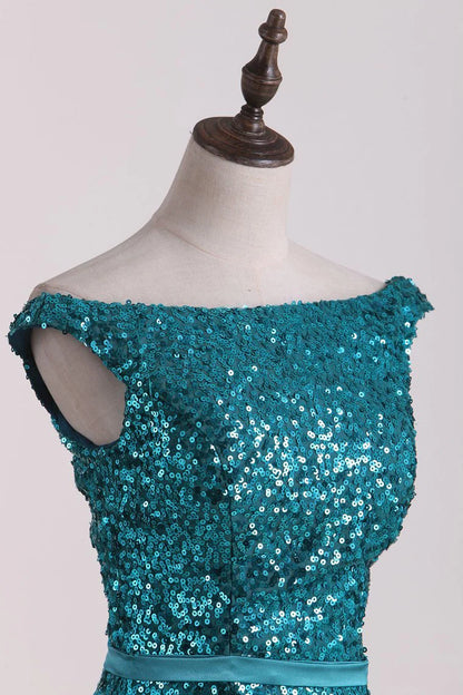 New Arrival Mermaid Bateau Sequins Sweep Train Party Dresses