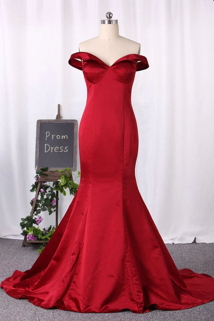 New Arrival Off The Shoulder Satin Mermaid Party Dresses