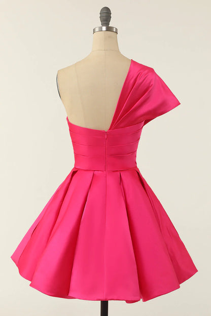 New Arrival One Shoulder A Line Homecoming Cocktail Dresses With Satin