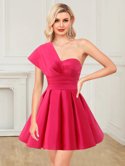 New Arrival One Shoulder A Line Homecoming Cocktail Dresses With Satin
