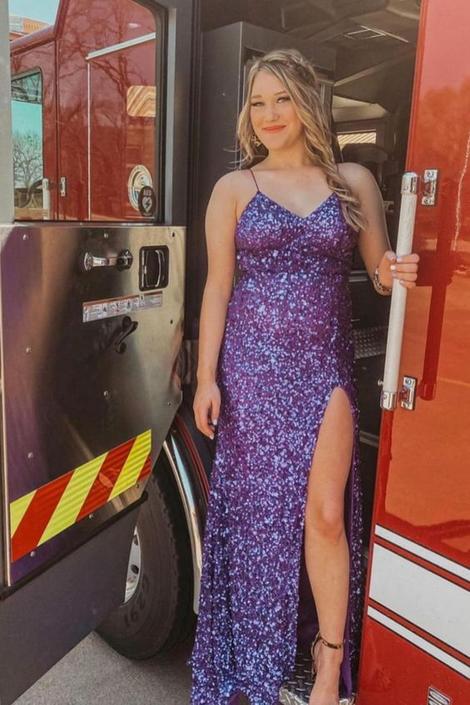 A-Line Scoop Sequin Prom Dresses